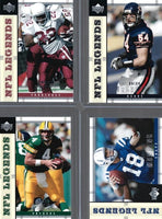 2004 Upper Deck LEGENDS Football Series Complete Mint Basic 90 Card Veteran Players Set Loaded with Stars and Hall of Famers including Tom Brady, Brett Favre and Peyton Manning Plus