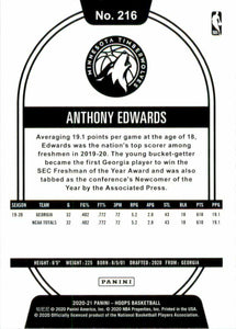 Anthony Edwards 2020 2021 Panini Hoops Series Mint Rookie Card #216