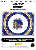 Stephen Curry 2023 2024 Panini Limited Edition Full Sized Sticker Card Series Mint Card #92