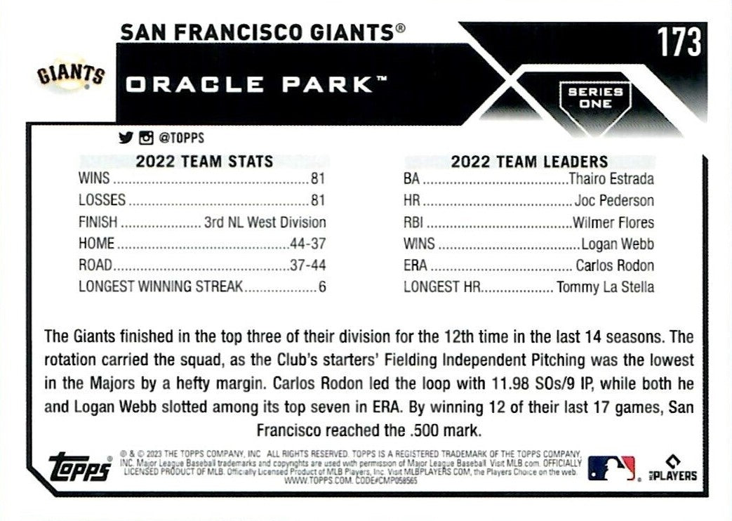 2022 Topps San Francisco Giants Team Set Series 1 & 2 - 20