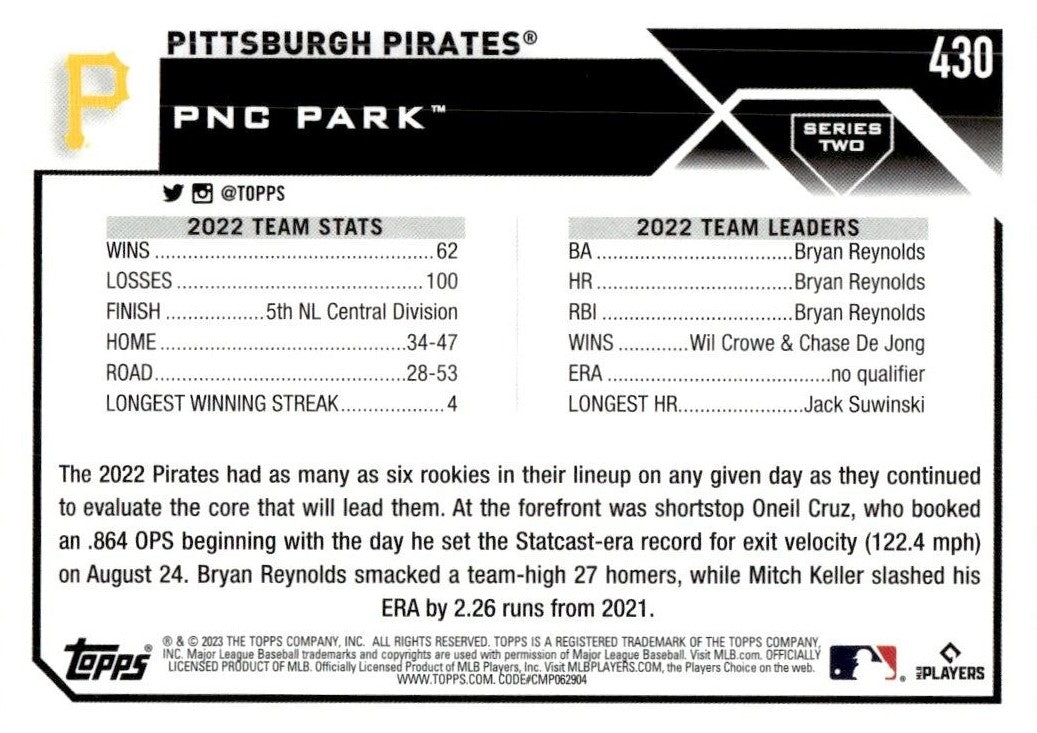 Pittsburgh Pirates: Oneil Cruz 2022 - Officially Licensed MLB