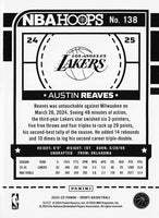 Austin Reaves 2024 2025 Panini HOOPS Series Mint Card #138 picturing him in his Purple Los Angeles Lakers Jersey