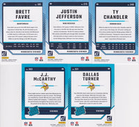 Minnesota Vikings 2024 Donruss Factory Sealed Team Set Featuring Rated Rookie Cards of JJ McCarthy and Dallas Turner with Justin Jefferson and Brett Favre Plus