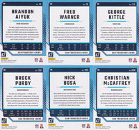 San Francisco 49ers 2024 Donruss Factory Sealed Team Set Featuring Brock Purdy, Christian McCaffrey and George Kittle Plus Ricky Pearsall and 2 Other Rated Rookie Cards