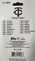 Minnesota Twins 2025 Topps Factory Sealed 17 Card Team Set Featuring Royce Lewis, Byron Buxton and Carlos Correa with Rookie cards of Zebby Matthews, David Festa and Brooks Lee Plus