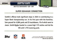 Seattle Seahawks 2026 Topps Football Complete 11 Card Team Set Featuring Sam Darnold and Jaxon Smith-Njigba with Rookie Cards of Jadarian Price and Emmanuel Henderson Jr. Plus