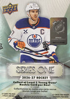 2026 2027 Upper Deck Series One Hockey Unopened Blaster Box of Packs with a Young Guns Rookie Card and Green Dazzler Card Plus