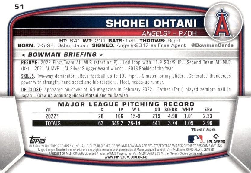 Shohei Ohtani 2022 Bowman Baseball Series Mint Card #68