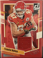 Travis Kelce 2023 Panini Donruss Threads Series Mint Insert Card #DTH-TK Featuring an Authentic Red Jersey Swatch
