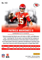 Patrick Mahomes 2024 Prestige Football Series Mint Card #143 picturing this Kansas City Chiefs Superstar in his Red Jersey