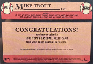 Mike Trout 2024 Topps 35th Anniversary Series Game Used Bat Relic Card #89BR-MT