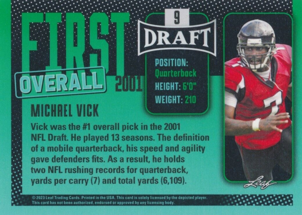 Michael Vick 2023 Leaf Draft First Overall Series Mint Card 9 The