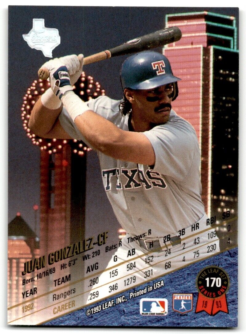 Jose Canseco Signed 1993 Leaf Baseball Card - Texas Rangers