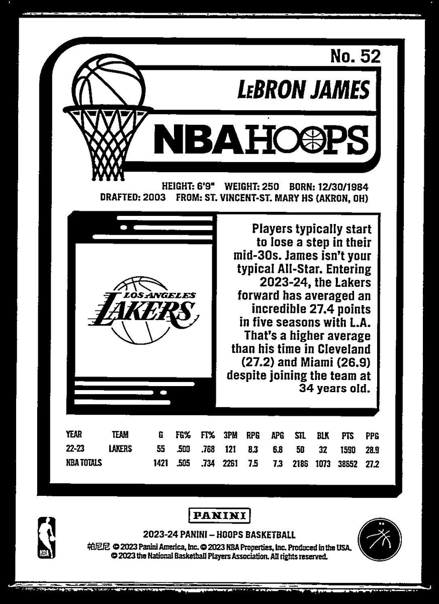 LeBron James 2023 2024 Hoops Winter Series Mint Card #52 | The Strictly ...