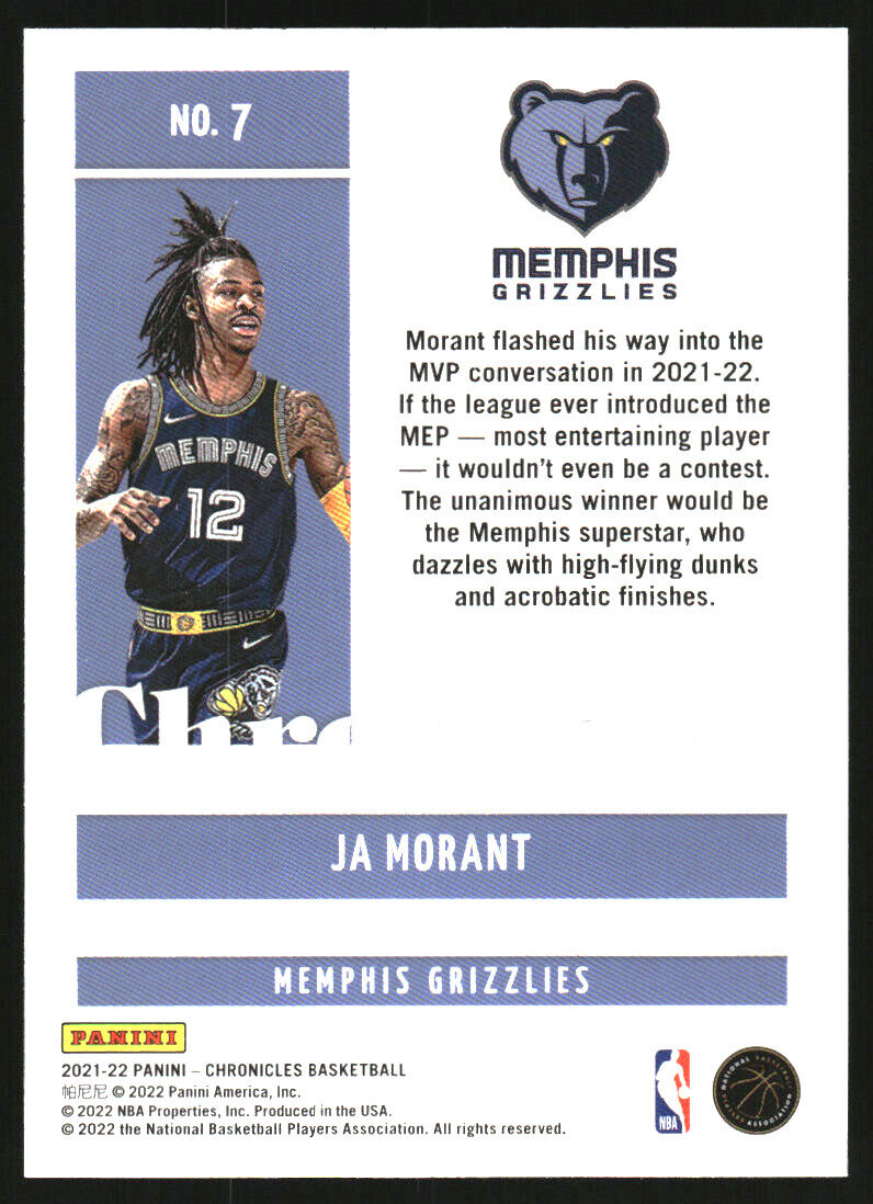 Ja Morant 2021 2022 Panini Chronicles Series Mint Card 7 The