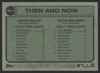 Catfish Hunter and Justin Verlander 2023 Topps Heritage Then and Now Series Mint Card #TAN-14