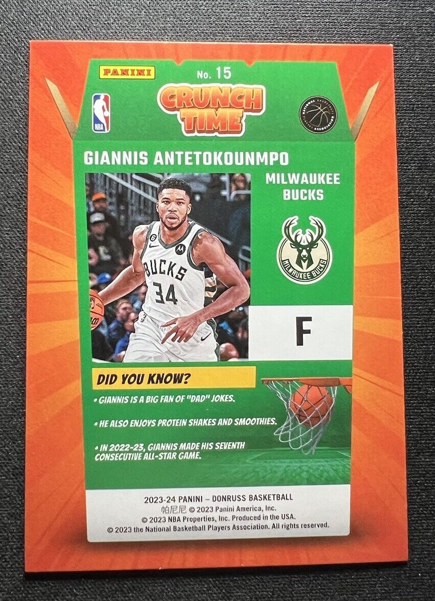 Giannis Antetokounmpo 2023 2024 Donruss Crunch Time Card 15 The