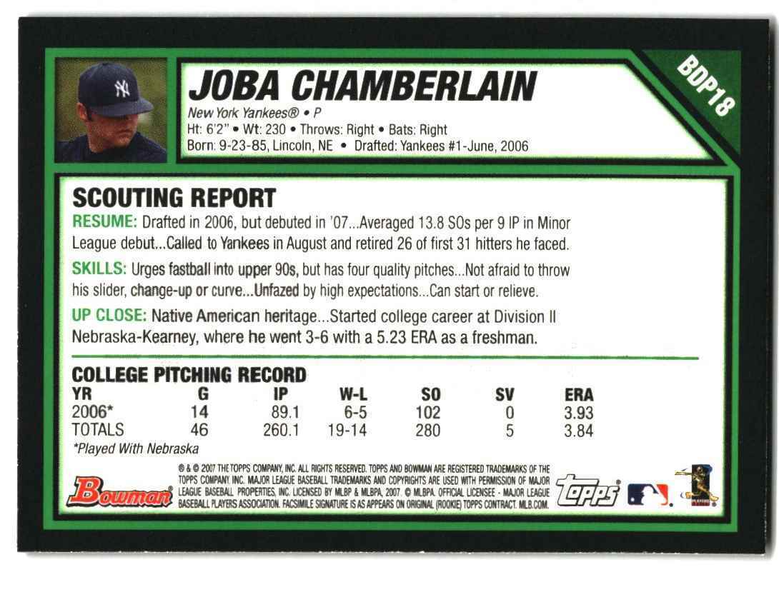 Joba Chamberlain 2007 Topps Rookie Card