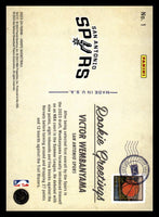 Victor Wembanyama 2023 2024 Hoops Rookie Greetings Series Mint Rookie Card #1 Picturing this San Antonio Spurs Global Sensation in his Black Jersey