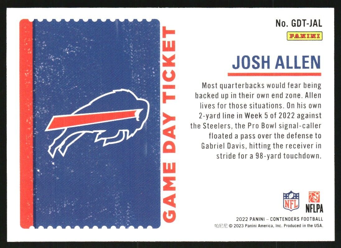 Josh Allen 2022 Panini Contenders Game Day Ticket Series Mint Card #GD