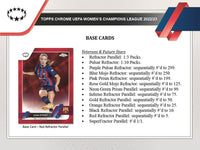 2022 2023 Topps Chrome UEFA Women's Champions League Soccer Collection Factory Sealed Blaster Box with 3 EXCLUSIVE AQUA PRISM Parallels Per Box