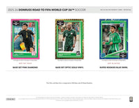 2025 2026 Panini Donruss Road to FIFA World Cup Soccer Blaster Box with 6 Rated Rookies and 18 Inserts / Parallels Per Box with Possible Kaboom Inserts and Blaster Box EXCLUSIVE Blue Swirls