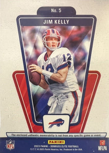 Jim Kelly 2023 Donruss Elite Throwback Threads Series Mint Insert Card #5 Featuring an Authentic White Jersey Swatch #343/375 Made