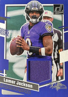 Lamar Jackson 2023 Panini Donruss Threads Series Mint Insert Card #DTH-LJ Featuring an Authentic Purple Jersey Swatch