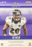 Ed Reed 2023 Panini Absolute Championship Fabric Series Mint Insert Card #CF-15 Featuring an Authentic Black Memorabilia Swatch