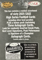 2025 Sage Football Draft Picks HIGH Series Blaster Box of Packs with 3 GUARANTEED AUTOGRAPHS and Rookie Cards Possibly PATRICK MAHOMES, Carson Beck, Drew Allar, Cam Ward and Many Others