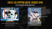 2025 2026 Upper Deck Series One Hockey Unopened Blaster Box of Packs with a Young Guns Rookie Card and Green Dazzler Card Plus
