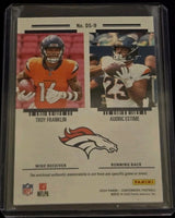 Troy Franklin and Audric Estime 2024 Panini Contenders Rookie Ticket Dual Patch Card #DS-9