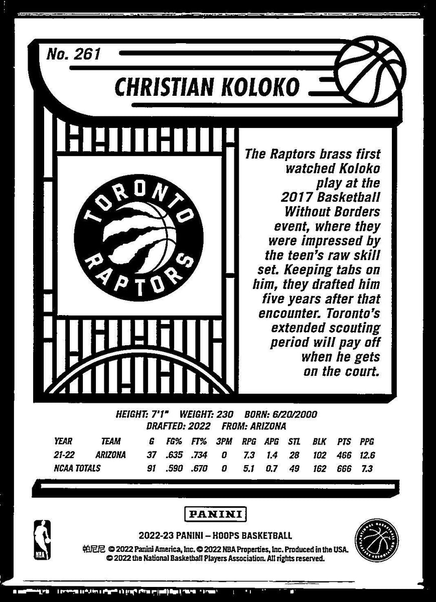 Christian Koloko 2022 2023 Hoops Purple Parallel Series Mint Rookie Ca ...