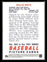 Willie Mays 2013 Bowman Blue Sapphire Refractor Rookie Reprint Series Mint Card #305