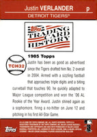 Justin Verlander 2008 Topps Baseball Trading Card History Insert Card #TCH32