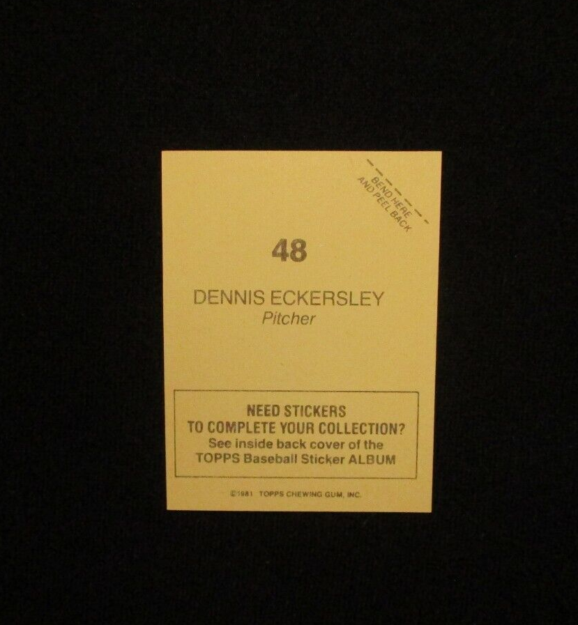 Dennis Eckersley 1981 Topps Baseball Sticker #48 | The Strictly Mint Card Co. Inc.