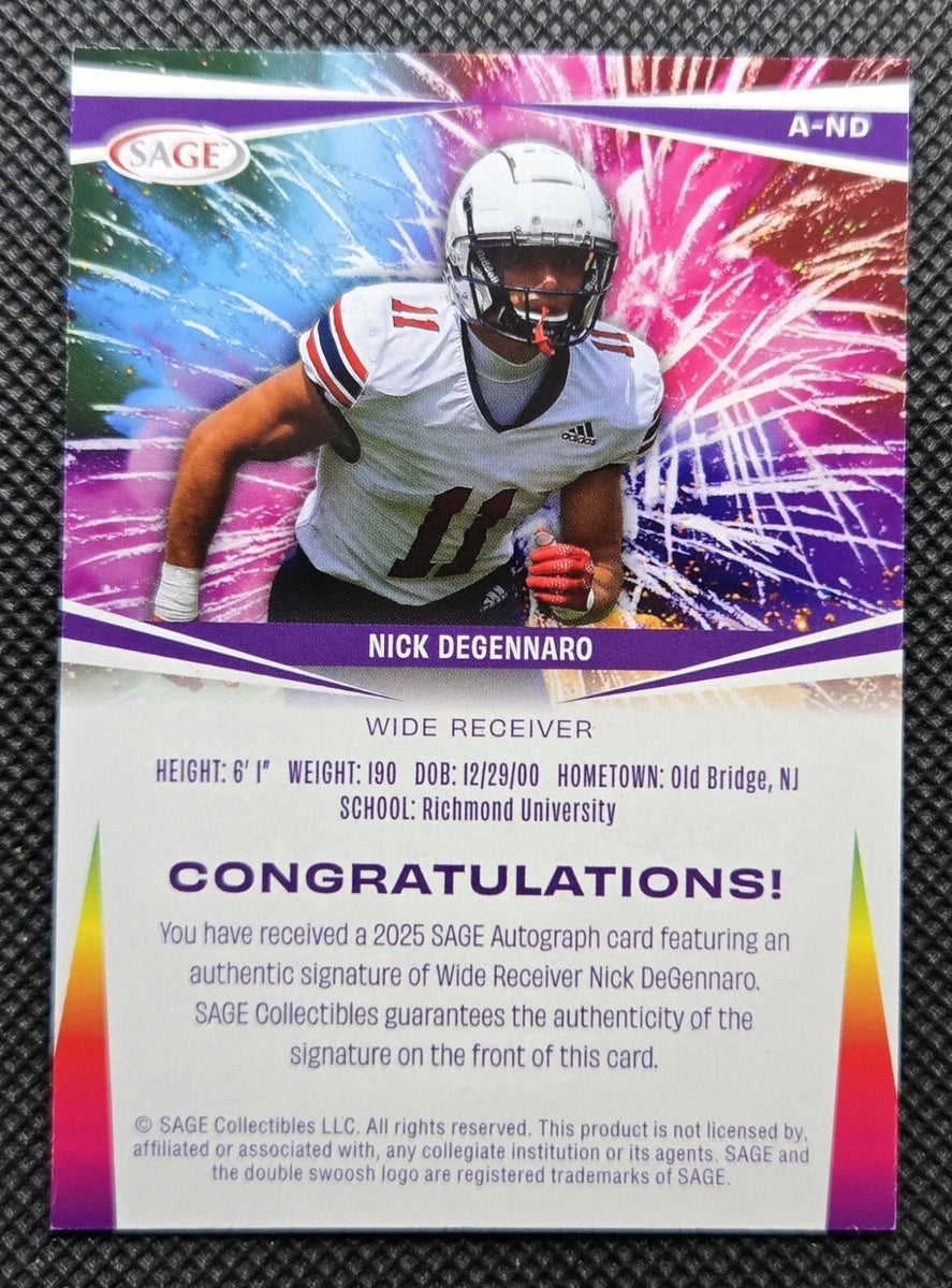 Nick DeGennaro 2025 Sage Rookie Card Autograph Series Mint Card # A-ND