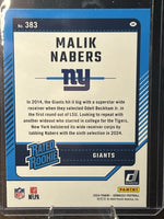 Malik Nabers 2024 Panini Donruss Rated Rookie Series Mint Rookie Card #383