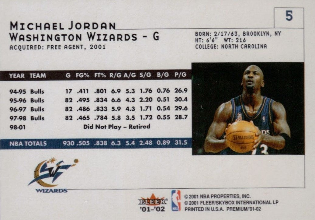 2001 2002 Fleer Premium Basketball Series 150 Card Set with Michael Jo