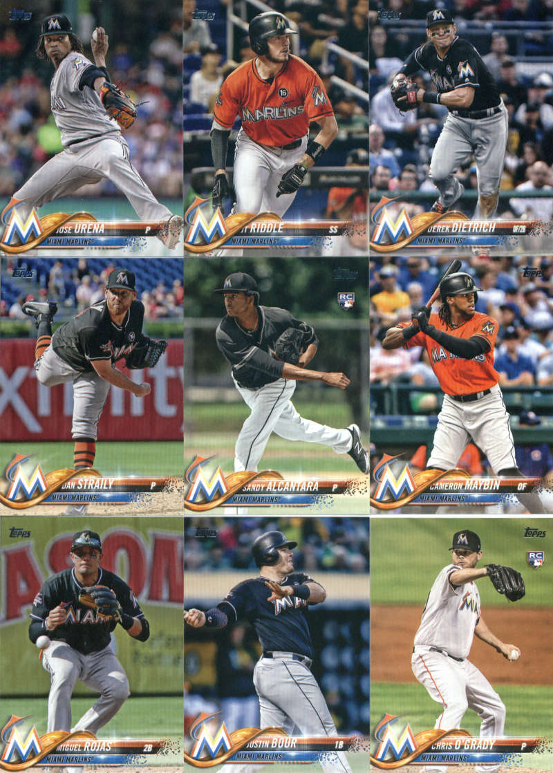 Miami Marlins 2018 Topps Complete Series One and Two Regular Issue