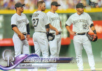 Colorado Rockies 2018 Topps Complete Series One and Two Regular Issue 28 card Team Set with Carlos Gonzalez, Trevor Story, Nolan Arenado, Charlie Blackmon plus