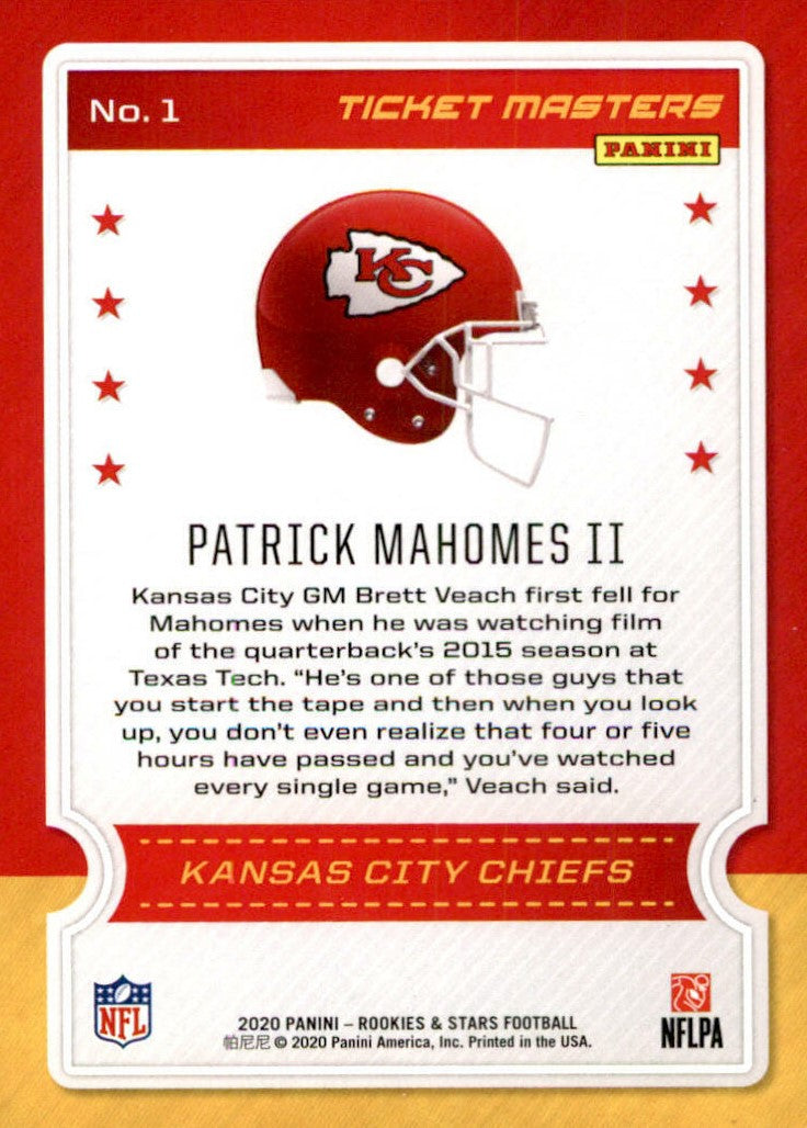 Patrick Mahomes II 2020 Panini Rookies and Stars Ticket Masters Series | The Strictly Mint Card Co. Inc. Patrick Mahomes II 2020 Panini Rookies and Stars Ticket Masters Series | The Strictly Mint Card Co. Inc.