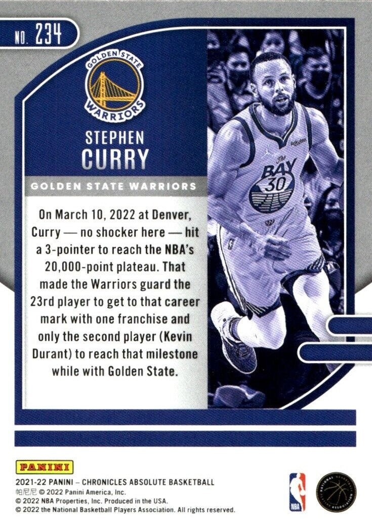 Stephen Curry 2021 2022 Panini Chronicles Absolute Memorabilia Series Mint  Card #234