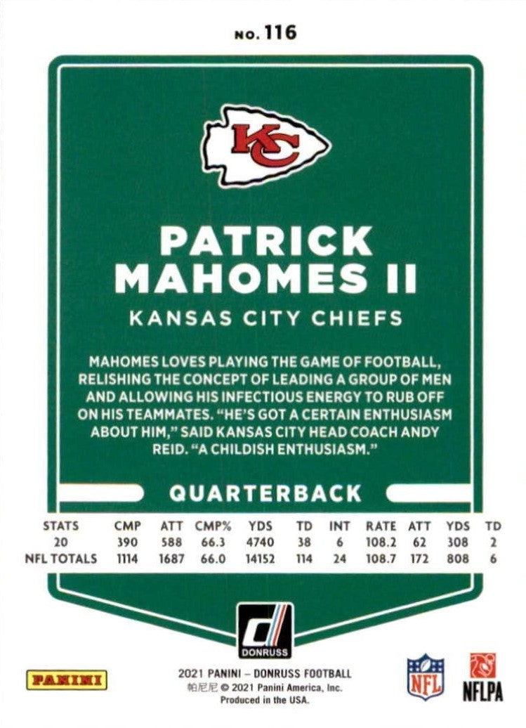 : 2021 Donruss #116 Patrick Mahomes II Kansas City