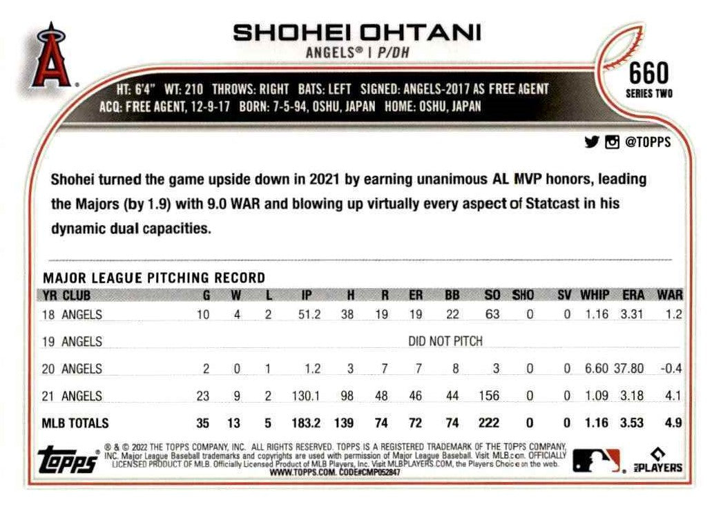  Shohei Ohtani 2022 Bowman Baseball Series Mint Card