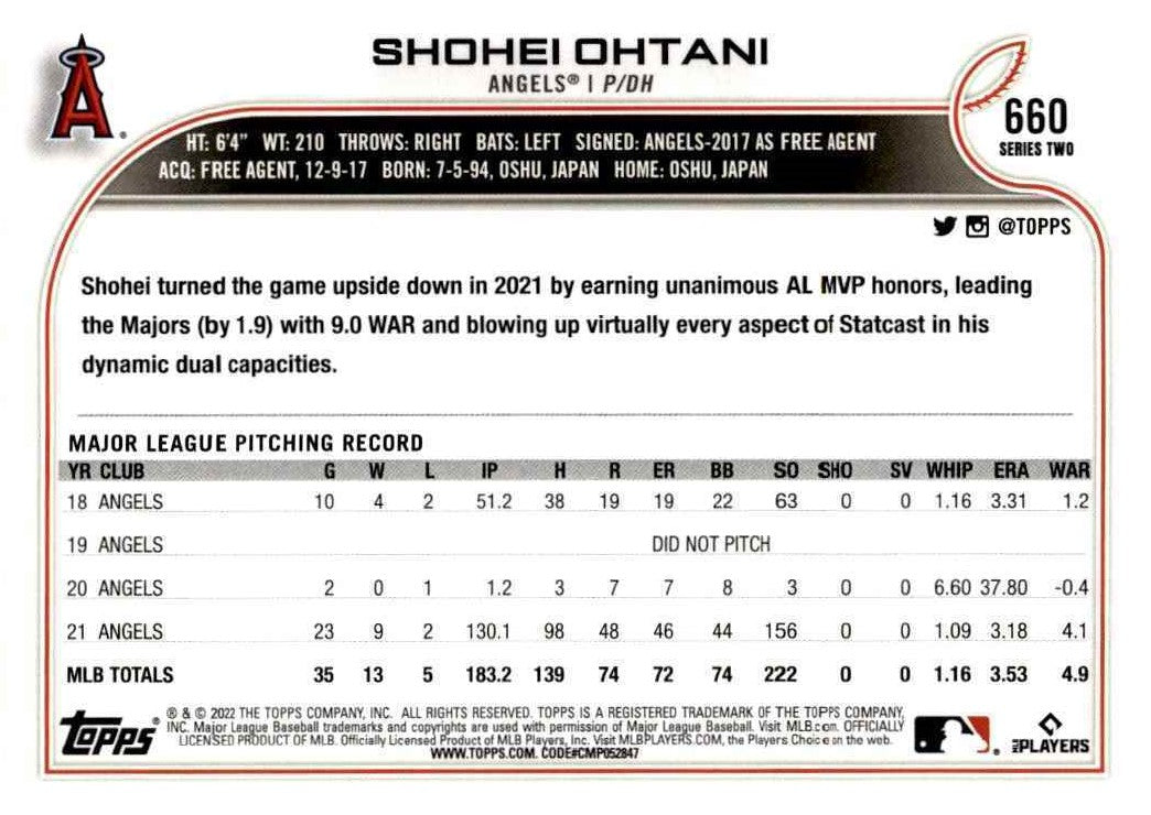 Shohei Ohtani 2023 Topps Baseball Series Mint Card #17 picturing him in his  White Los Angeles Angels Jersey