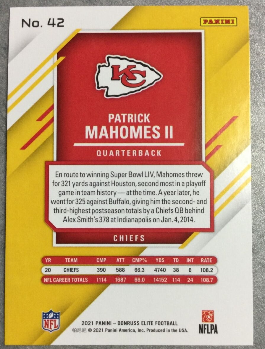 patrick mahomes limited edition card Patrick Mahomes II 2021 Panini Donruss Elite Series Mint Card #42