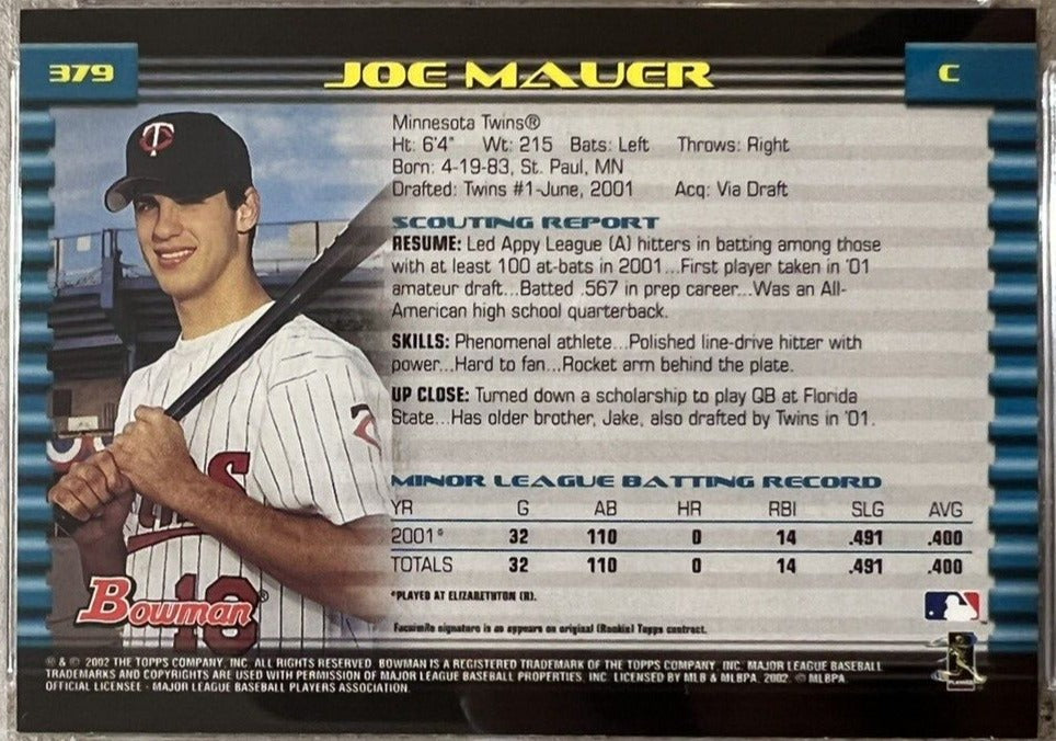 Joe Mauer 2002 Bowman Rookie Card