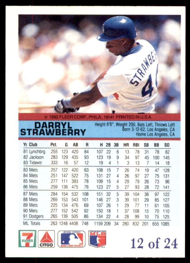 Fleer Darryl Strawberry Baseball Trading Cards