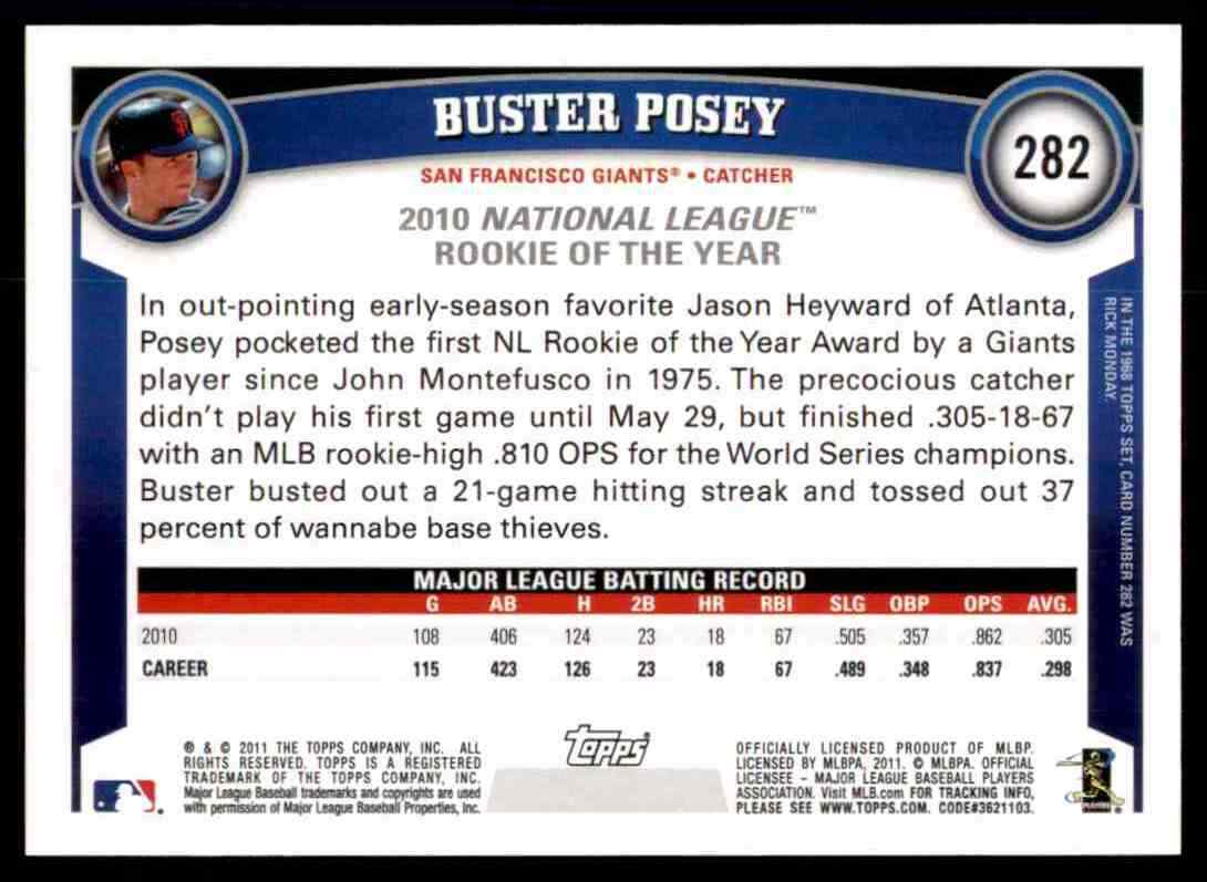 Buster Posey 2011 Topps 2010 NL Rookie of the Year Series Mint Card #2